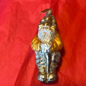 Vintage Varsovia Polish Blown Glass Christmas Ornament 5”PINECONE SANTA.